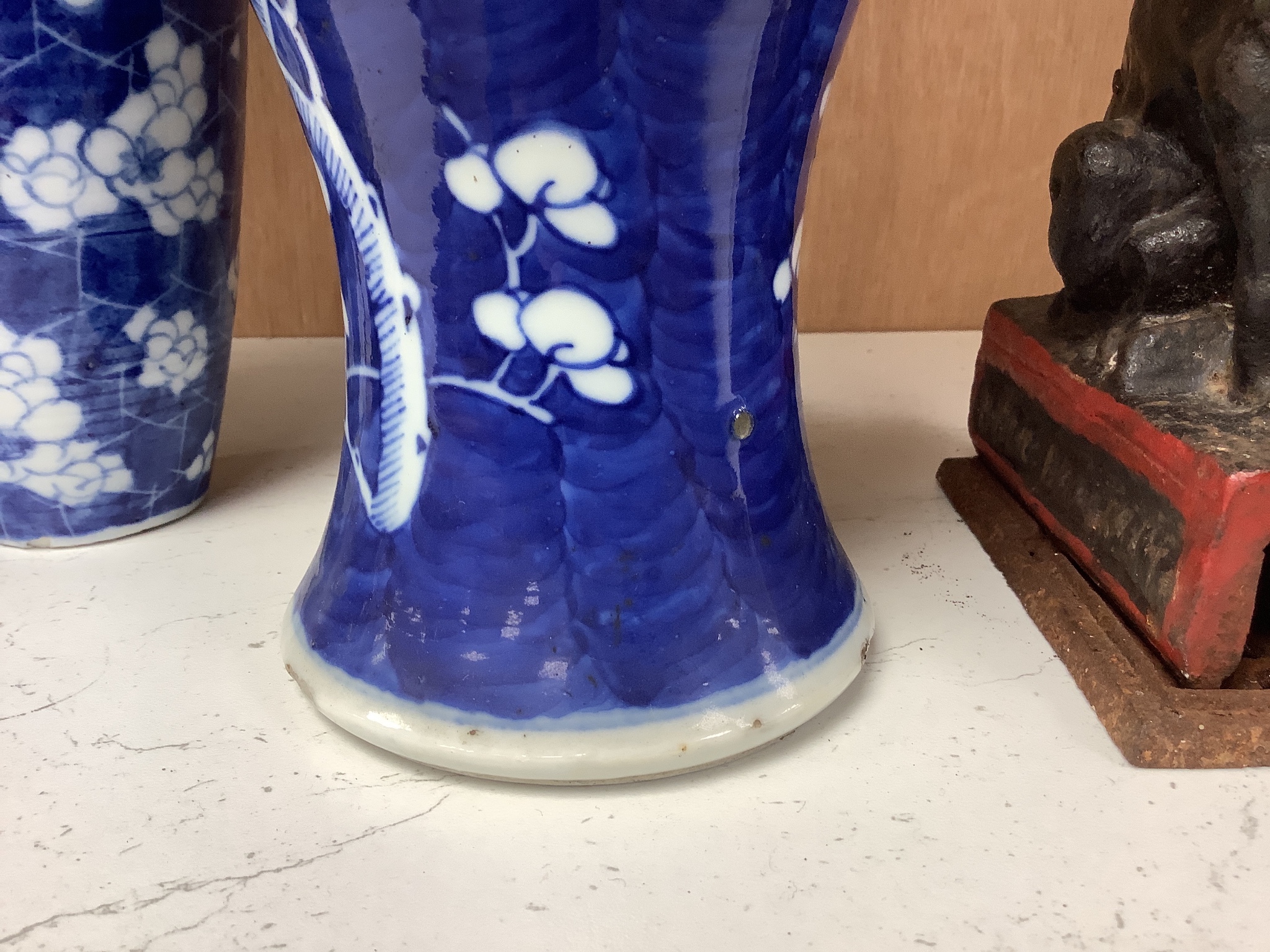 A pair of late 19th century Chinese prunus blossom baluster vases, 30cm, and a Japanese ovoid vase